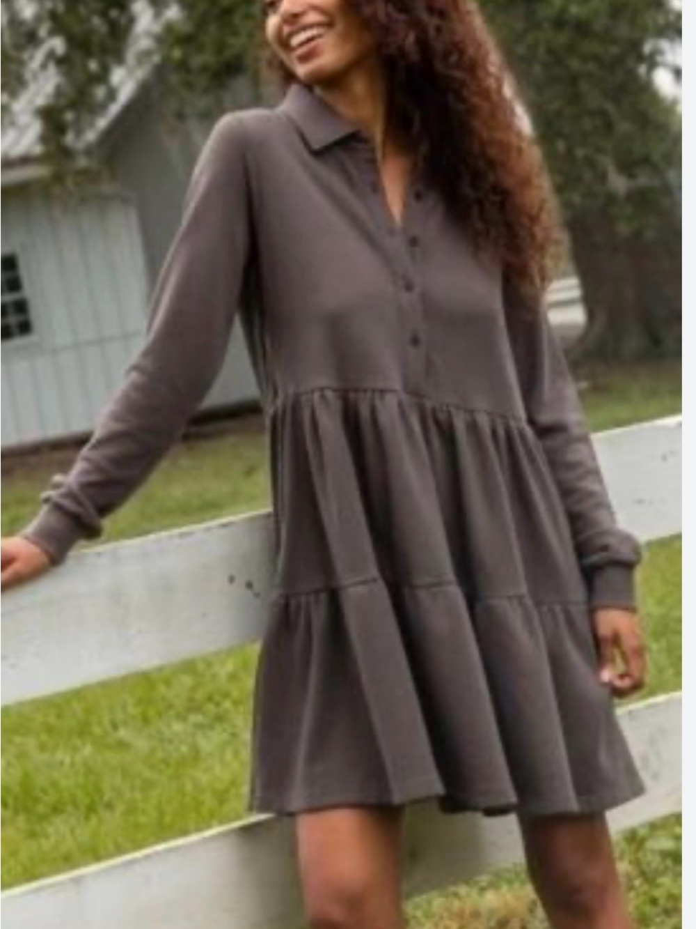 NWT Natural Life Sylvan Tiered Long Sleeve Sweatshirt Dress Charcoal Grey SZ XL